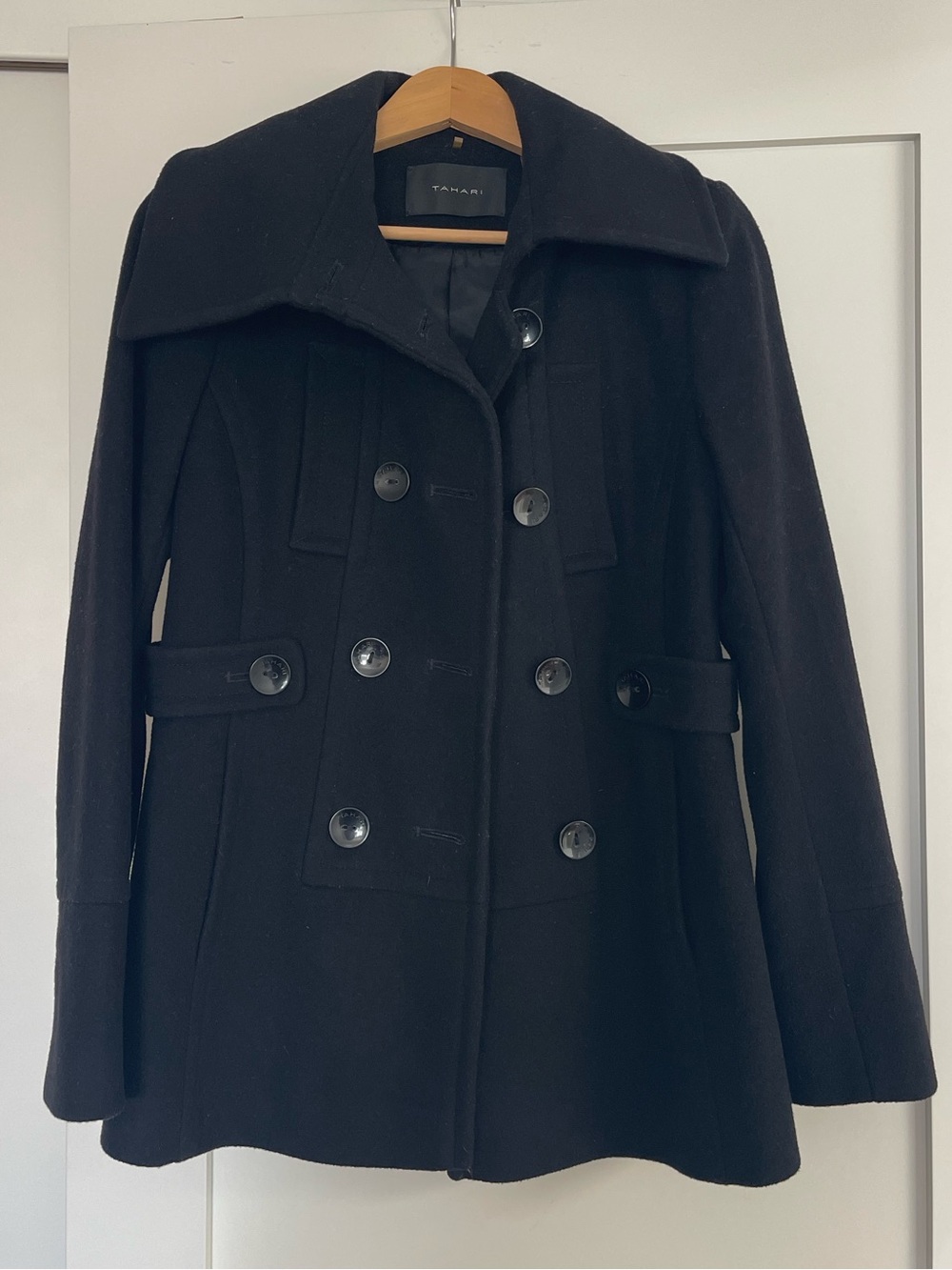 Tahari Black Double-Breasted Wool Pea Coat Size 4